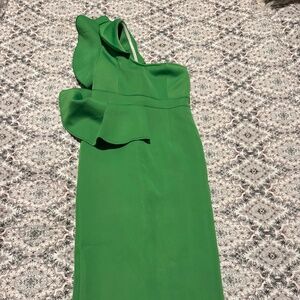 Green One Shoulder Ruffle Dress